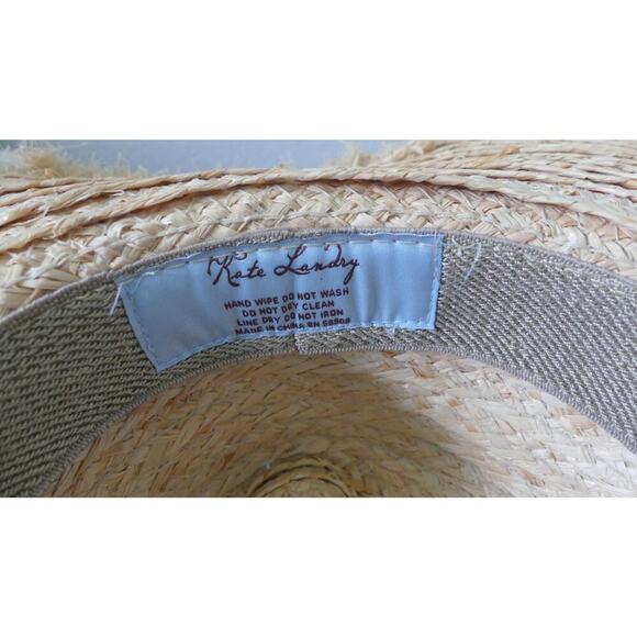 Kate Landry Wide Brim Straw Hat Summer Hat Colorful Thread Leather Chin Strap - Picture 7 of 8